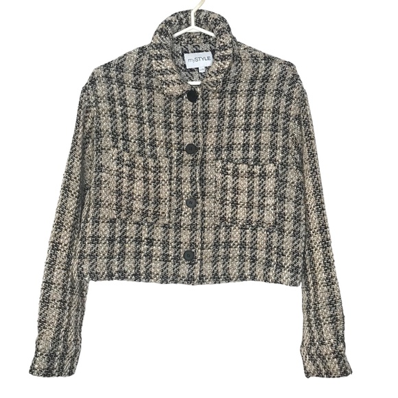 MyStyle Women's Cropped Button-Up Tweed Jacket Size L - Picture 2 of 11